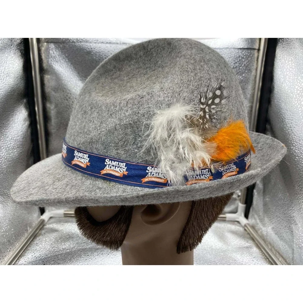 Samuel Adams Oktoberfest Alpine Hat Mens OS‎ Gray Wool Felt Feather Trim Fedora
